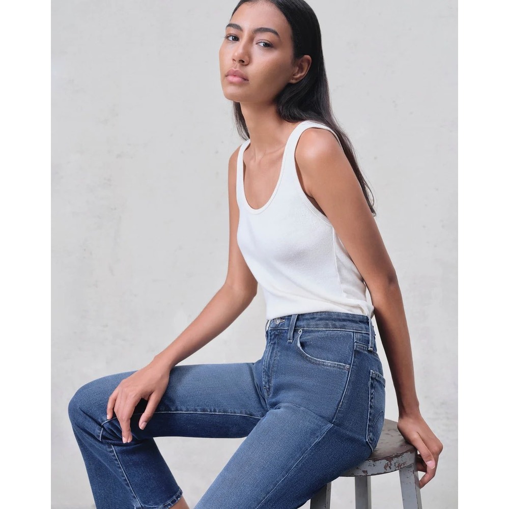 Edwin Womens Ribbed Tank Top Scoop Neck Sleeveless‎ Cream Off-White Basic xs